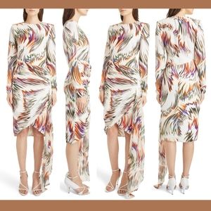 NEW Givenchy Wave Pattern‎ Asymmetrical Silk Marocain Dress [ SZ 36 ]